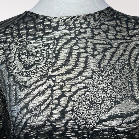 Vintage Judy Bond Long Sleeve Shirt Animal Print Black Gold Metallic Medium - Picture 2 of 10